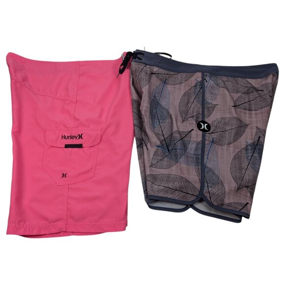 Hurley‎ Board Shorts Mens Sz 36 Swimming Trunks Lot of 2 Pink and Leaf - Picture 1 of 13